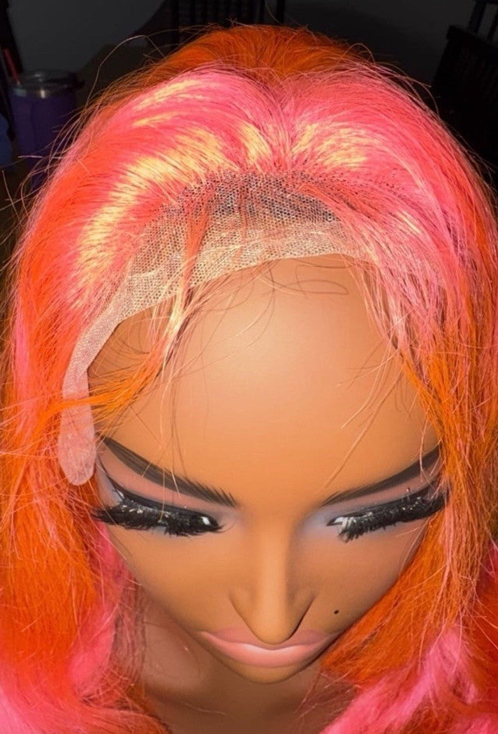 NEW- 22” 150% Density Pink 13x4 Hd Lace Front Human Hair Wig