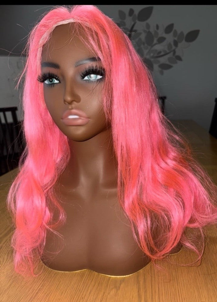 NEW- 22” 150% Density Pink 13x4 Hd Lace Front Human Hair Wig