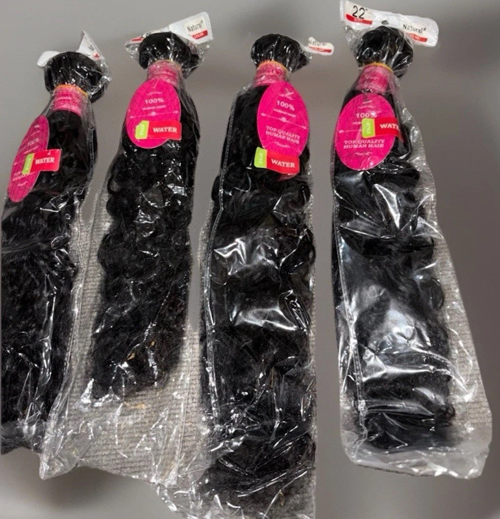 3-5 Bundles of 100% Water Wave Human Hair Extensions 18”-22”