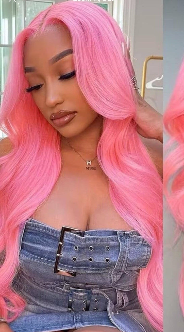 NEW- 22” 150% Density Pink 13x4 Hd Lace Front Human Hair Wig