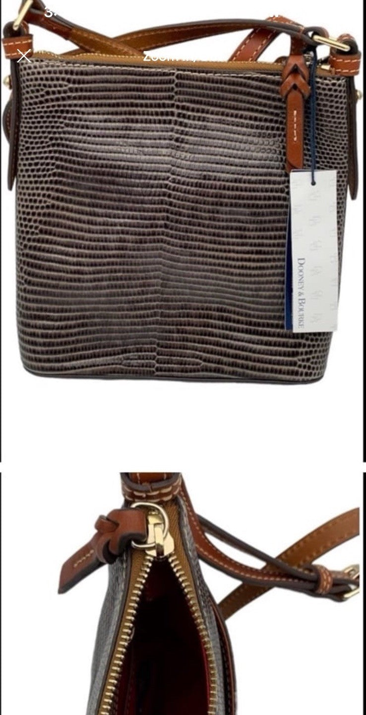 NWT Dooney & Bourke Lizard Embossed Grey Letter Carrier Crossbody Handbag