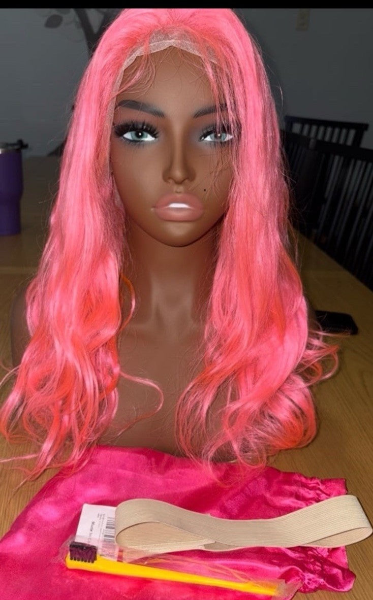 NEW- 22” 150% Density Pink 13x4 Hd Lace Front Human Hair Wig