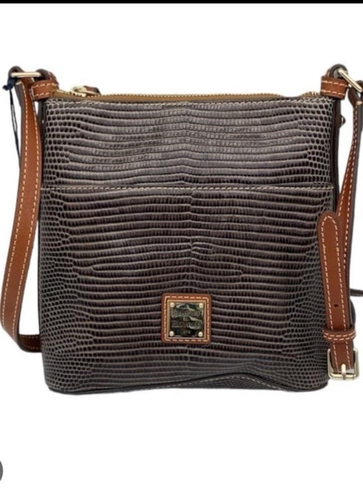 NWT Dooney & Bourke Lizard Embossed Grey Letter Carrier Crossbody Handbag