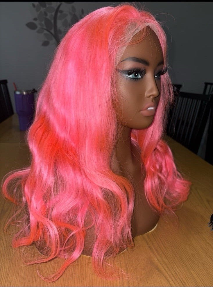 NEW- 22” 150% Density Pink 13x4 Hd Lace Front Human Hair Wig