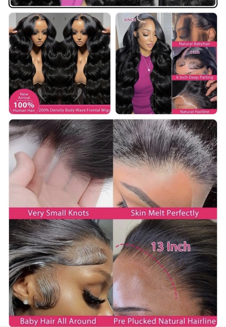 30” 180% Density 13x6 HD Lace Frontal Body Wave Human Hair Wig