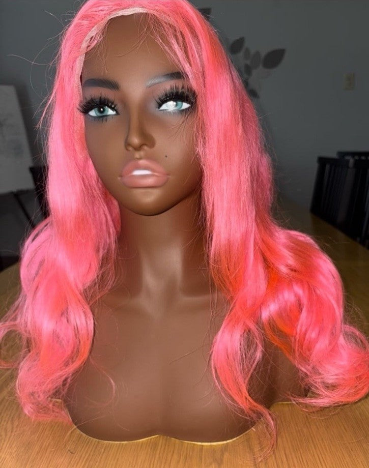 NEW- 22” 150% Density Pink 13x4 Hd Lace Front Human Hair Wig