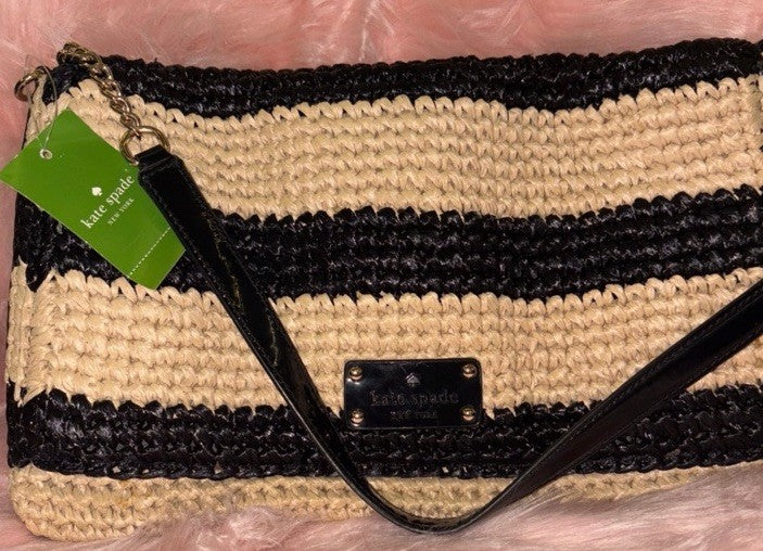 NEW WITH TAG- Kate Spade Tasha Brighton Pier Striped Woven Straw Bag WKRU1562